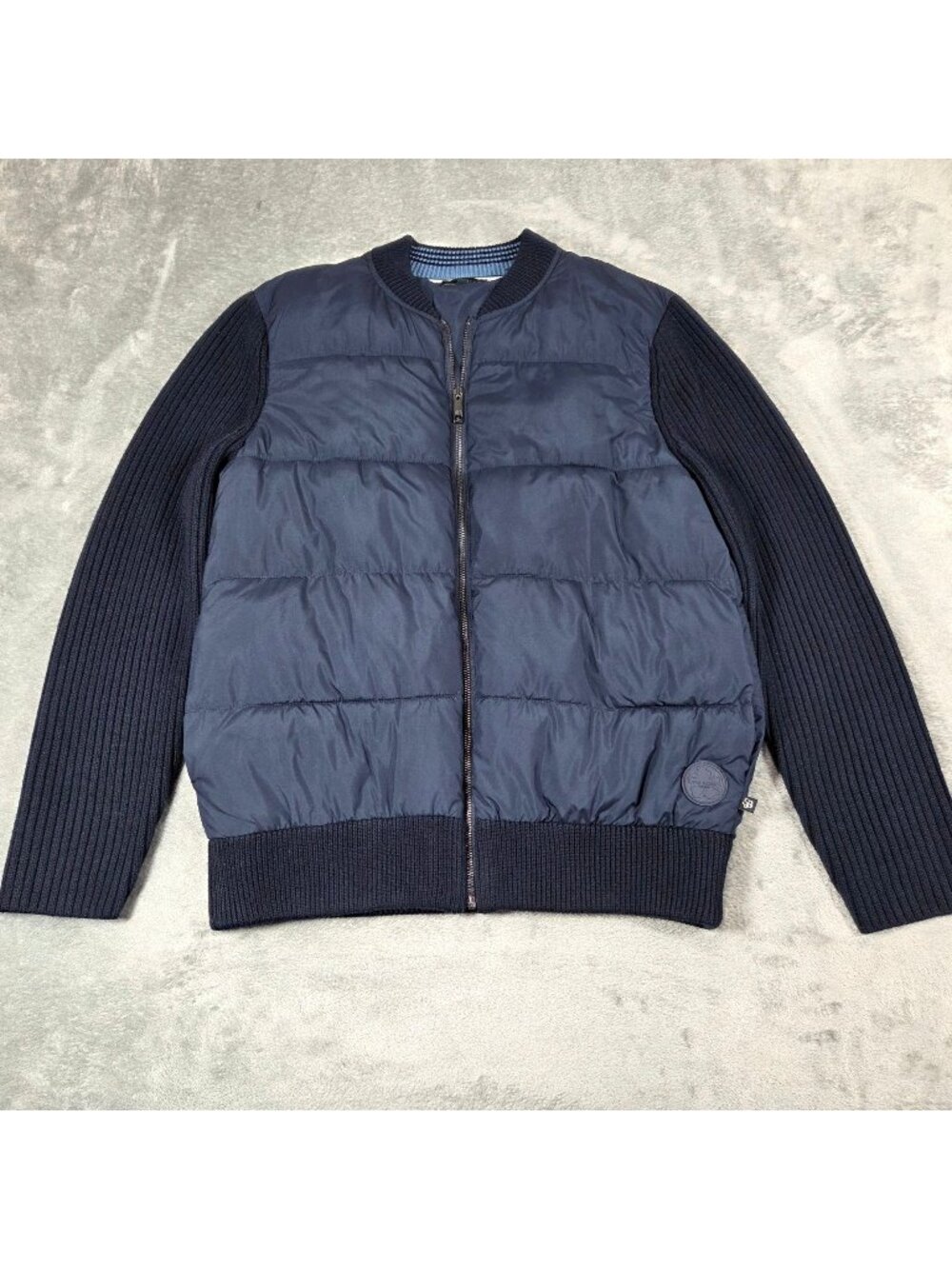 Ted Baker Jacket Mens Medium Navy Mixed Media Puffer Preppy Casual Coat
